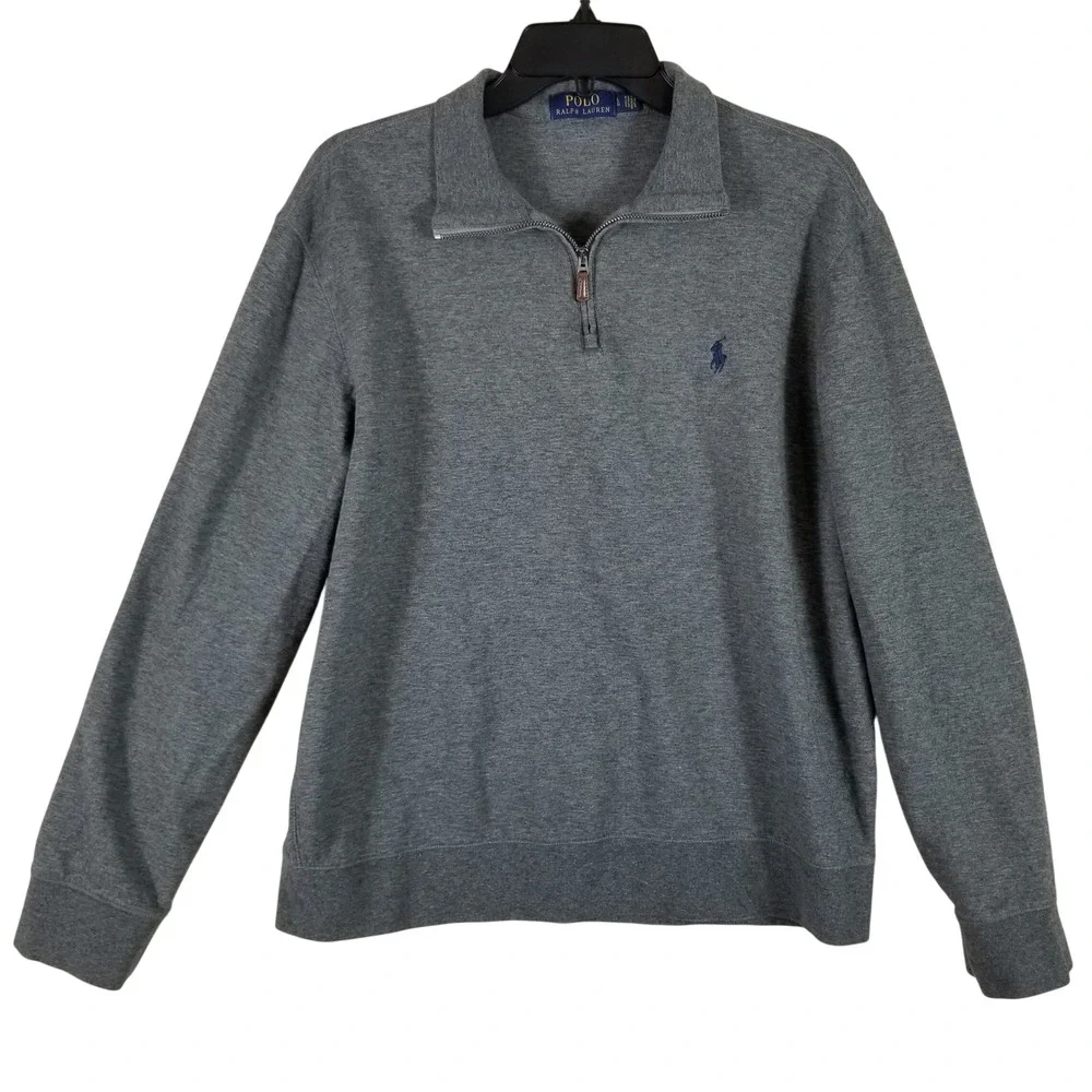 Polo Ralph Lauren Mens Large Grey Quarter Zip Pullover‎ Cotton Blend Sweater